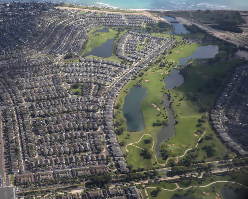 Aerial view of Ocean Pointe and the Hoakalei golf course in Ewa Beach